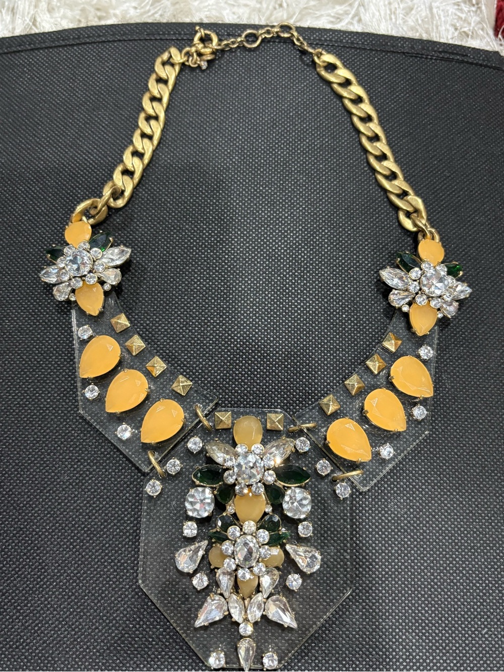 J. Crew Gold-Tone Necklace with Blush, Green and Clear Crystals